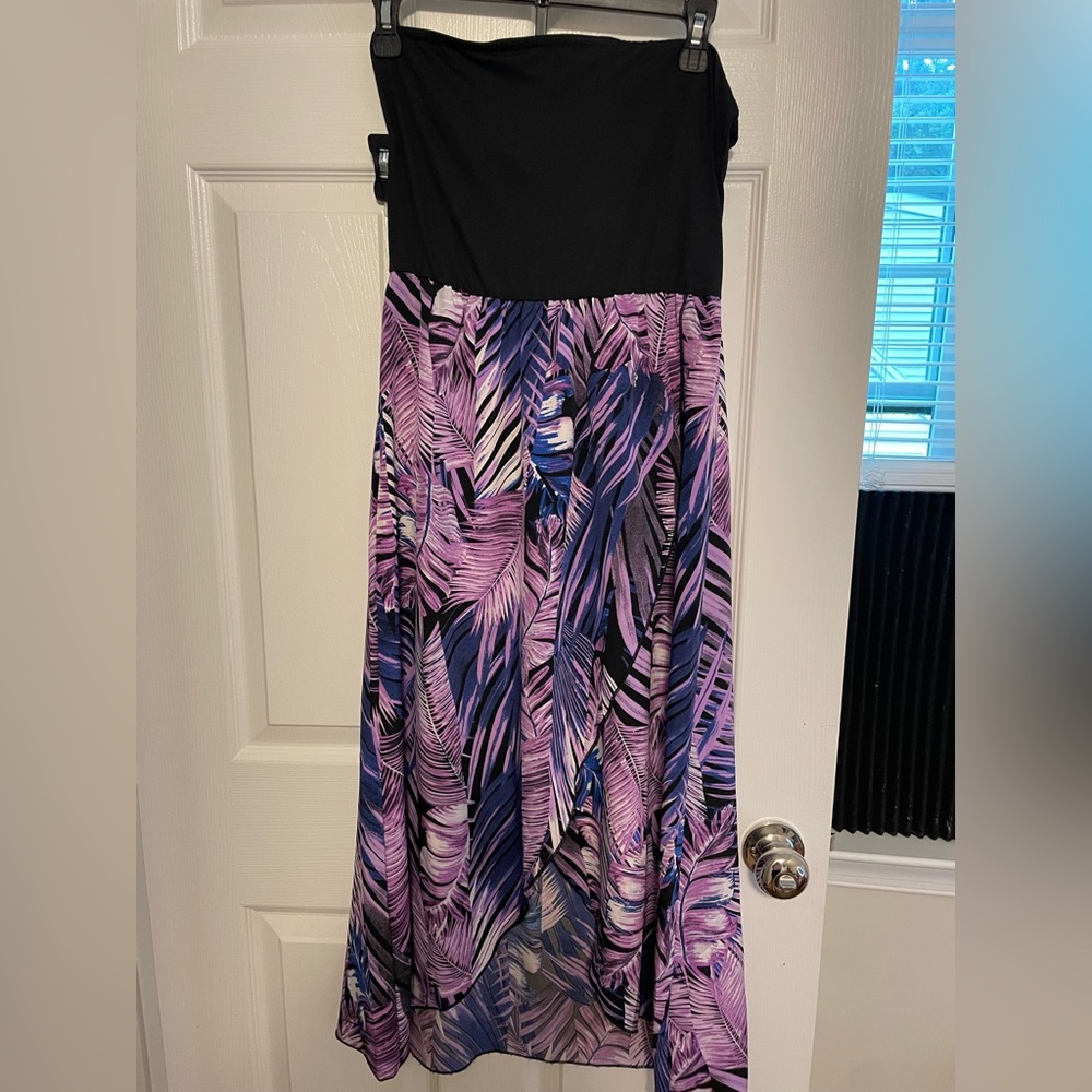 Black and Purple Leaf Print Dress